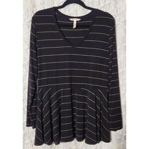 Matilda Jane Women's Peplum Tunic Top Size Large‎ Black Gold Metallic Modal